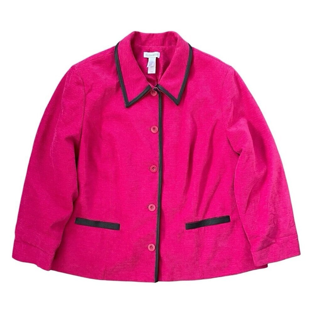 Elisabeth Womens Silk Blend Barn Coat‎ Size 24W Pink Preppy Contrast Trim Chore